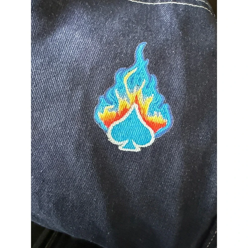 JNCO‎ Jeans Mens Dark Wash Wide Leg Baggy Denim Four Aces Flame Graphic 90s Y2K